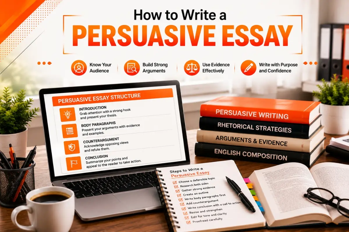 This image is about How to Write a Persuasive Essay: Structure, Tips & Examples