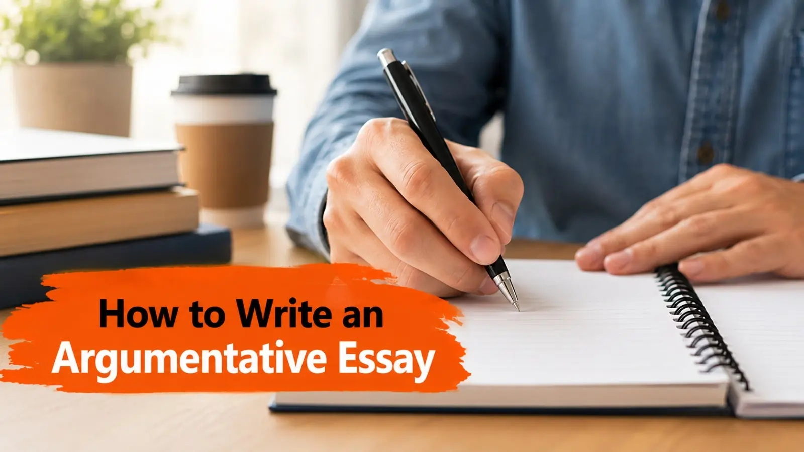 How to Write an Argumentative Essay — student writing at a desk